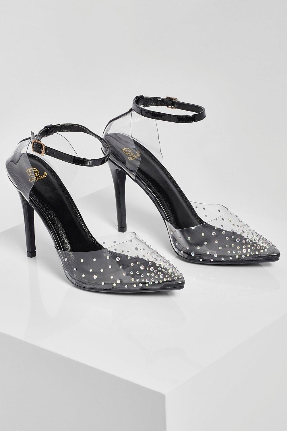 Diamante Clear Ankle Strap Court Shoes