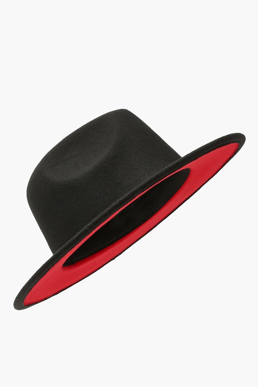 שחור כובע פדורה עם גימור אדום מלמטה image number 1