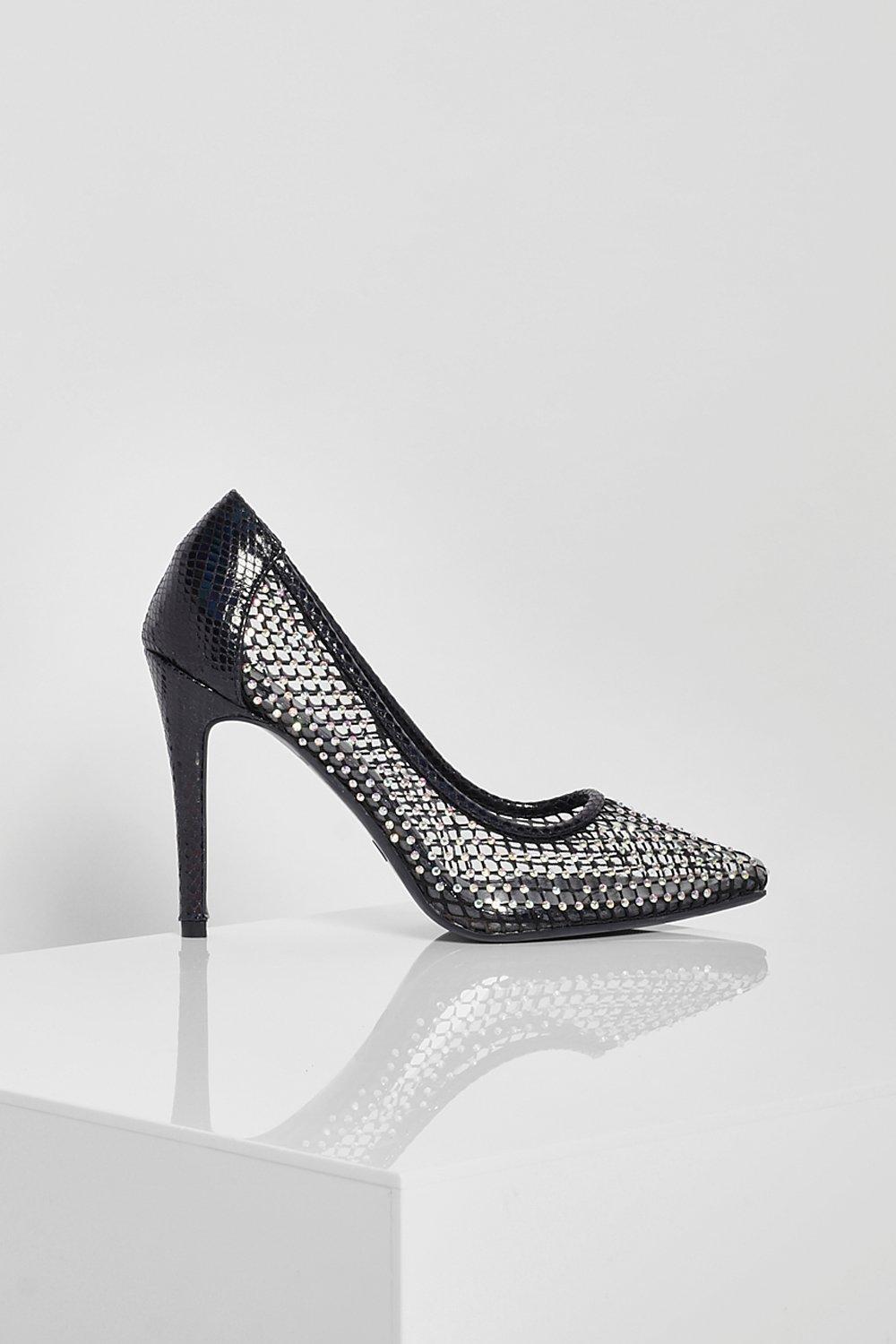 Scarpe decollete con dettaglio in rete e strass