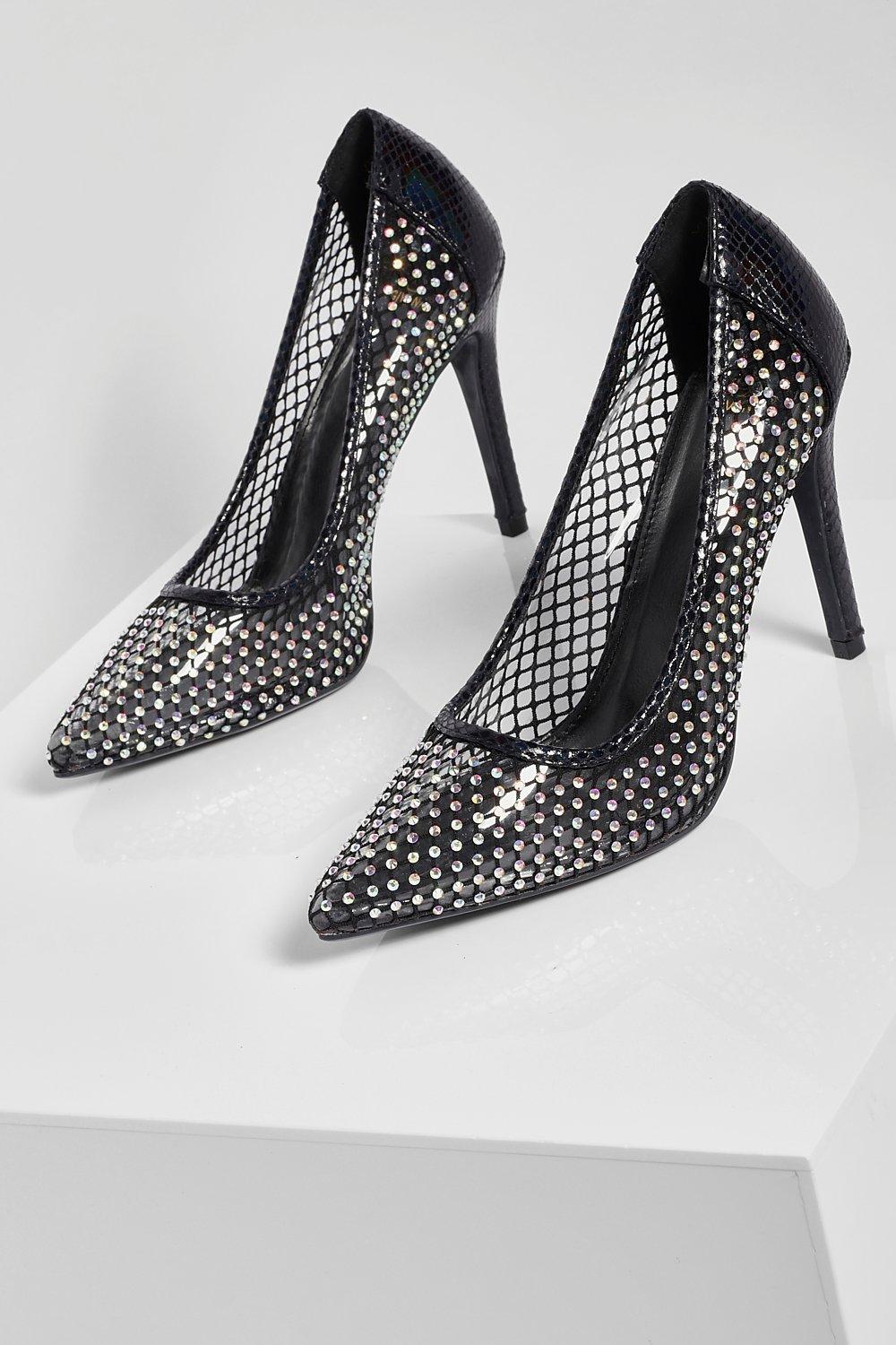 black diamante court shoes