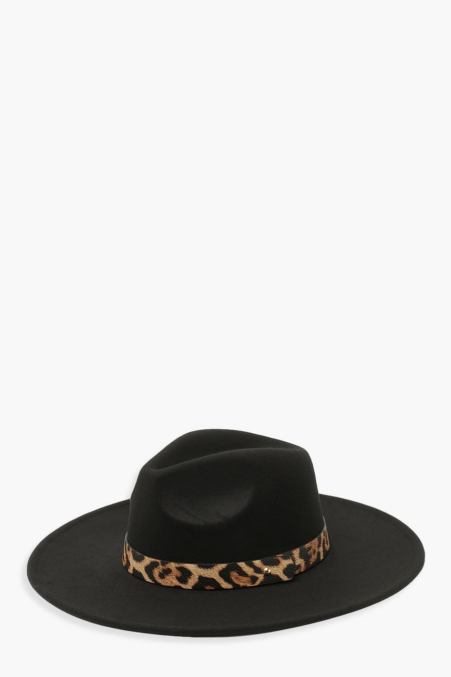 Black Leopard Trim Fedora image number 1