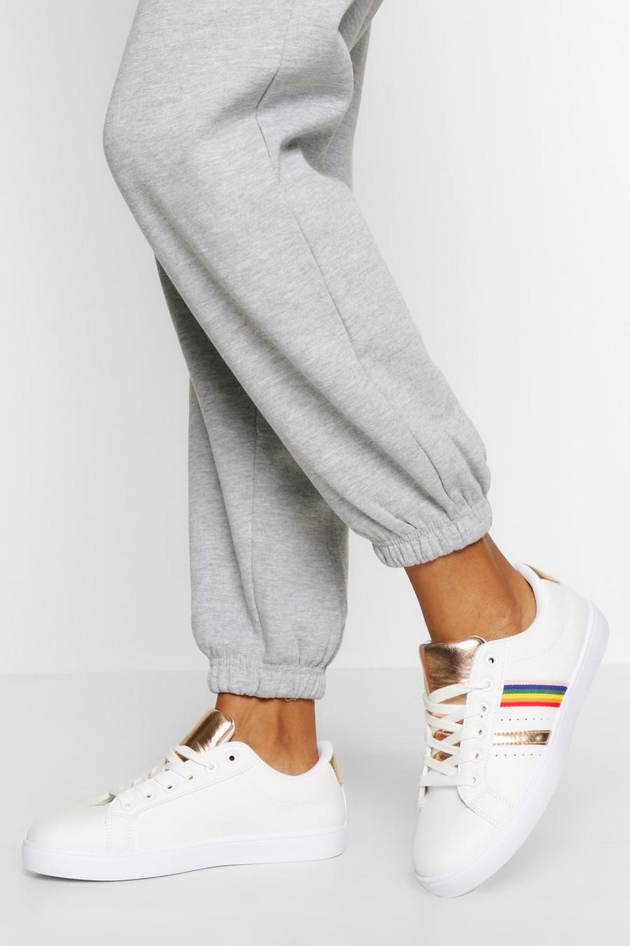 Champagne Rainbow Side Stripe Flat Sneakers image number 1