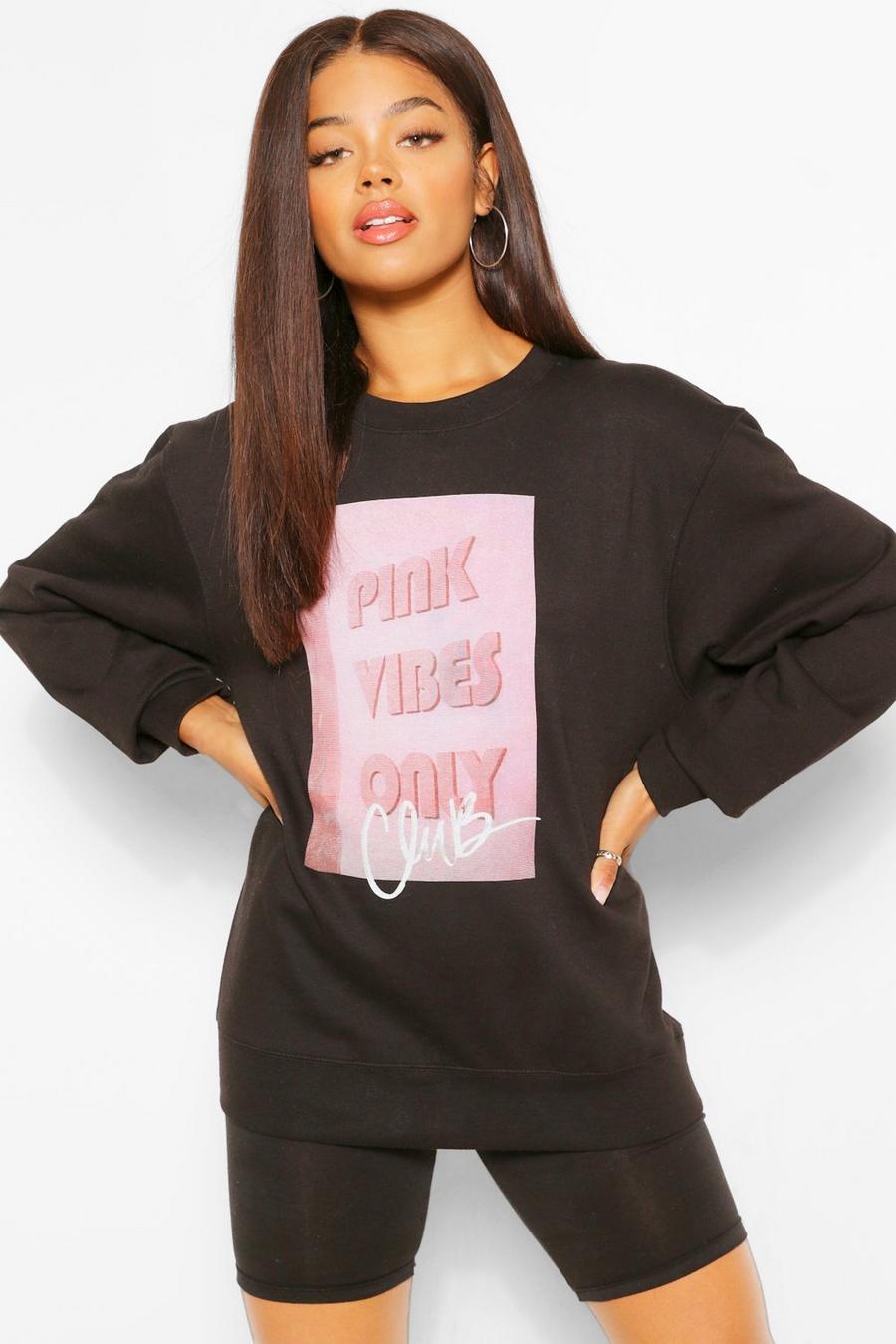 Black Pink Vibes Only Club Oversized Sweater image number 1