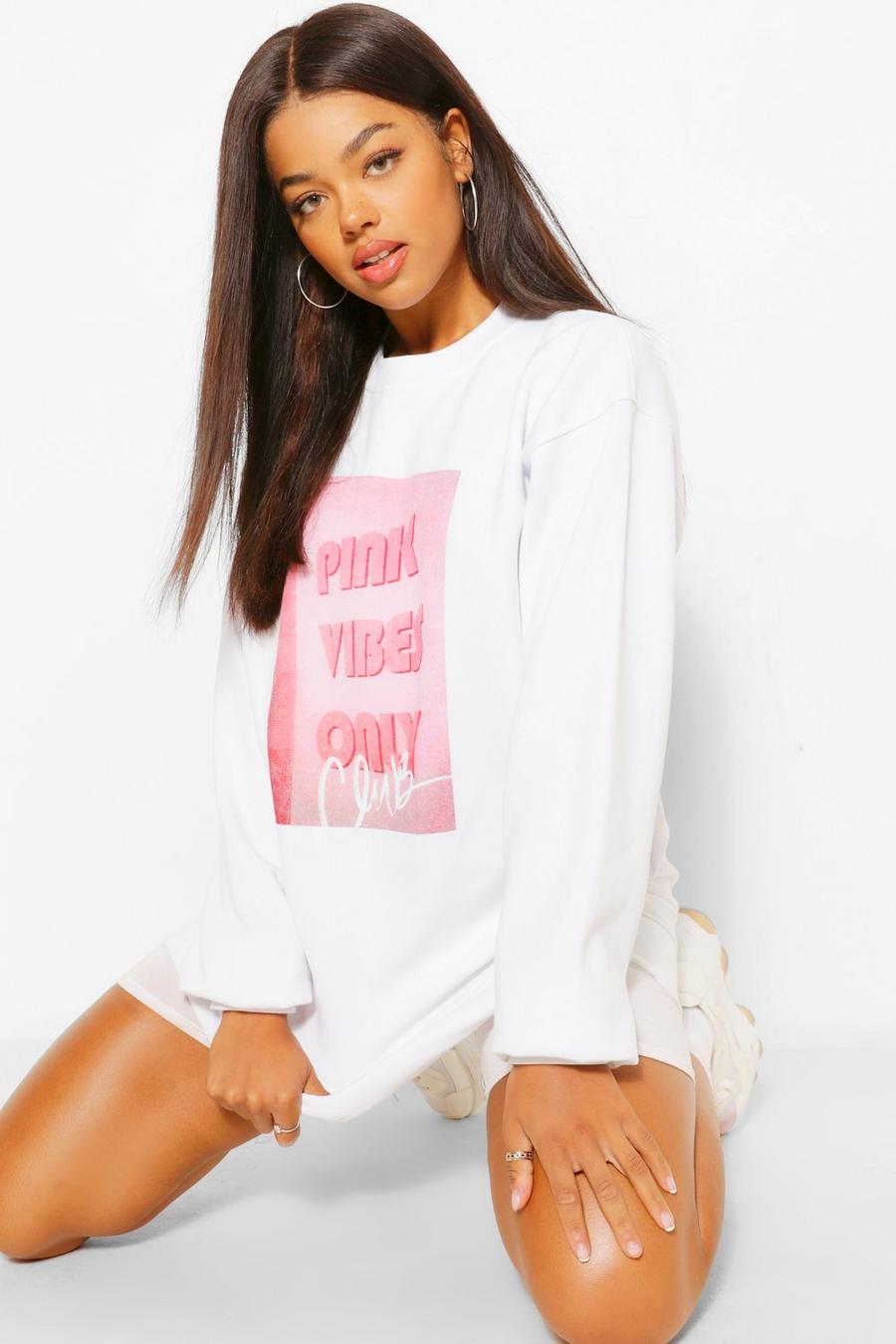 White "Pink Vibes Only Club" Oversize sweatshirt image number 1