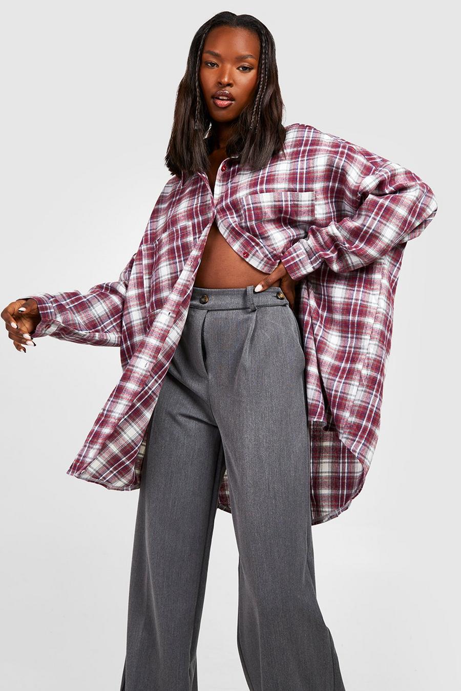 Burgundy rosso Oversized Checked Shirt image number 1