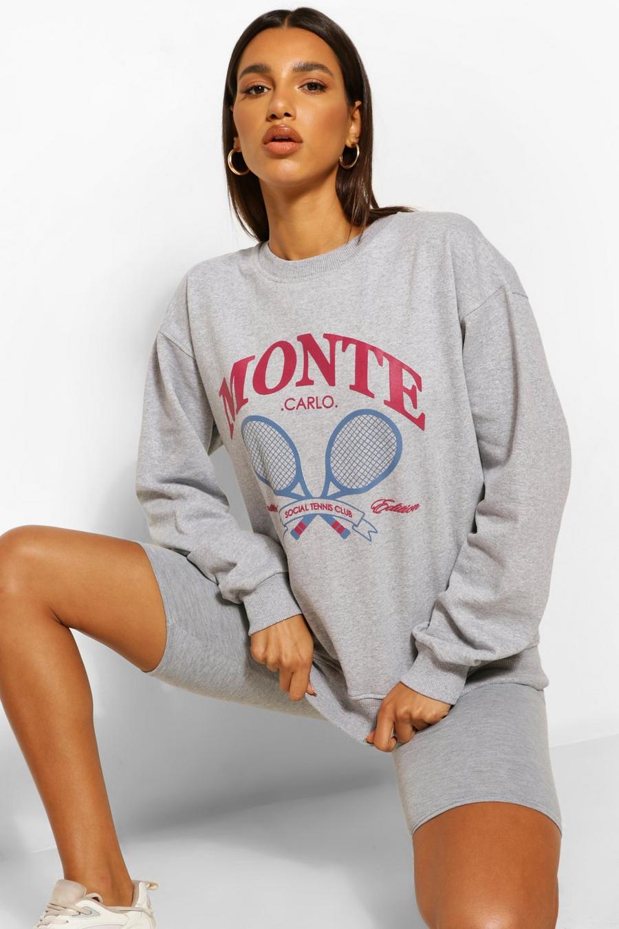 Grey marl "Monte Carlo Tennis" Sweatshirt med tryck image number 1