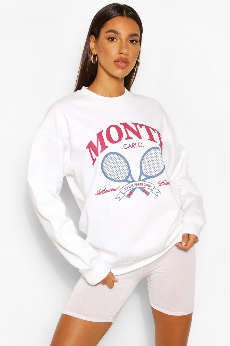 White "Monte Carlo Tennis" Sweatshirt med tryck image number 1