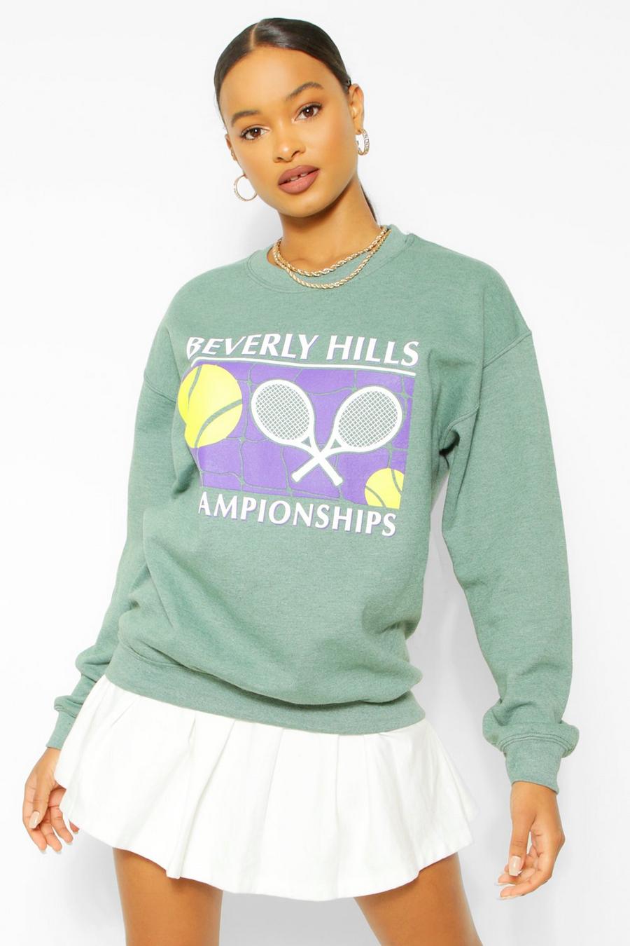 Light khaki "Beverly Hills" Sweatshirt med tennis-motiv image number 1
