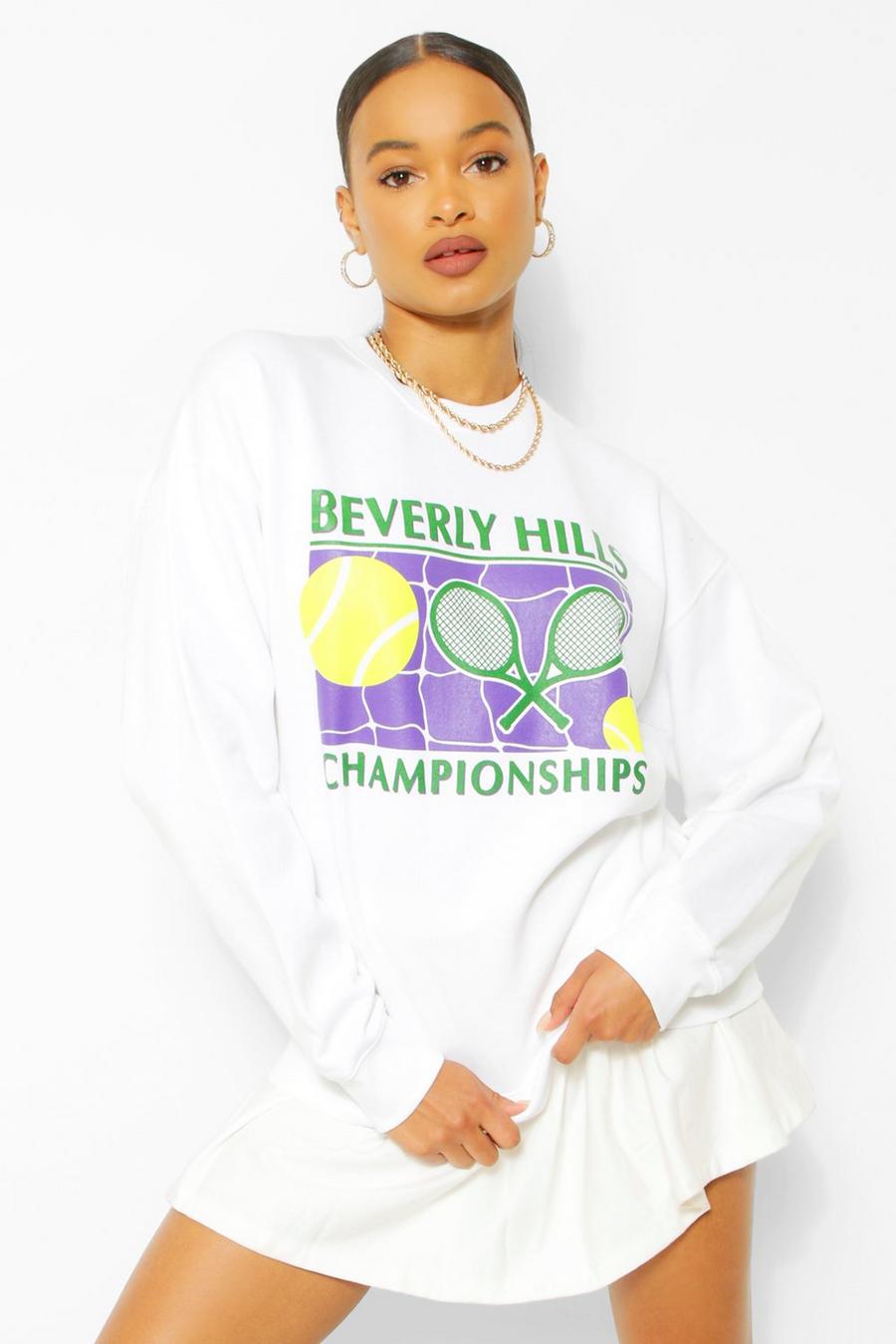White "Beverly Hills" Sweatshirt med tennis-motiv image number 1
