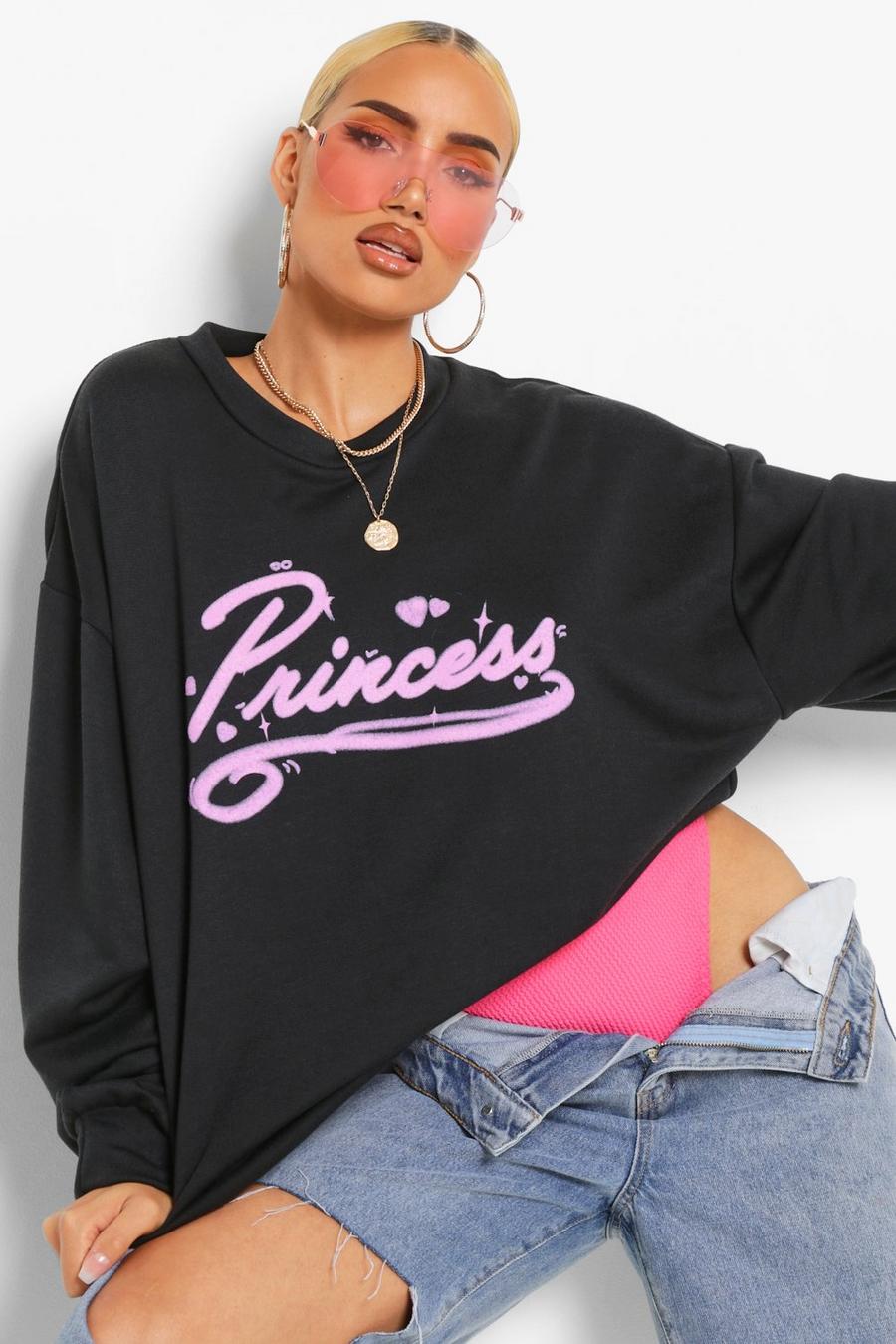 "Princess" Oversize sweatshirt med slogan image number 1
