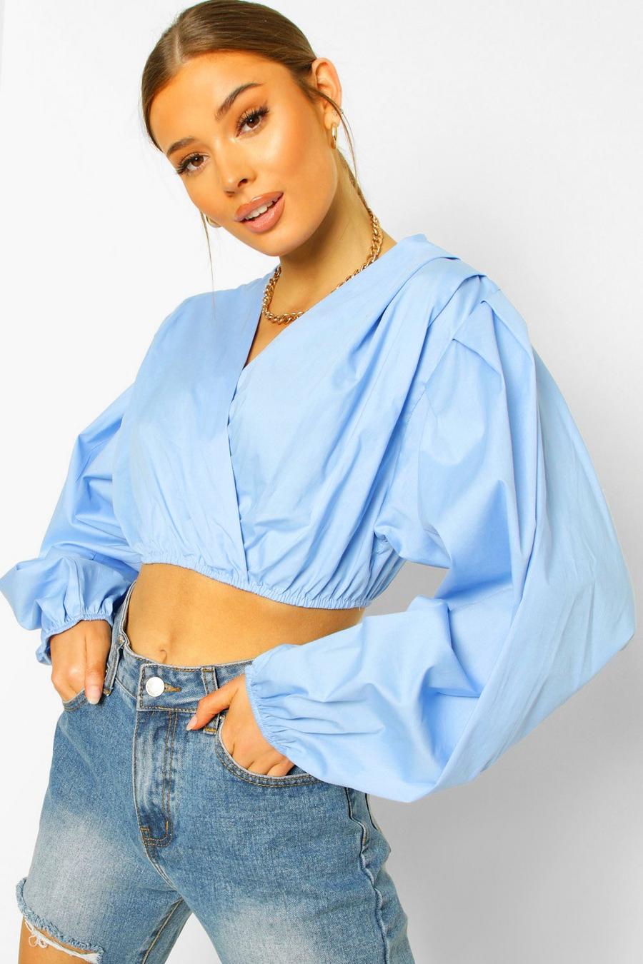 Woven Volume Sleeve Wrap Top image number 1