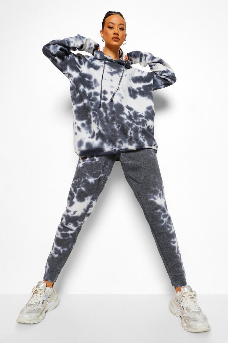 Black Tie Dye Oversized Hoodie And Joggers Set image number 1