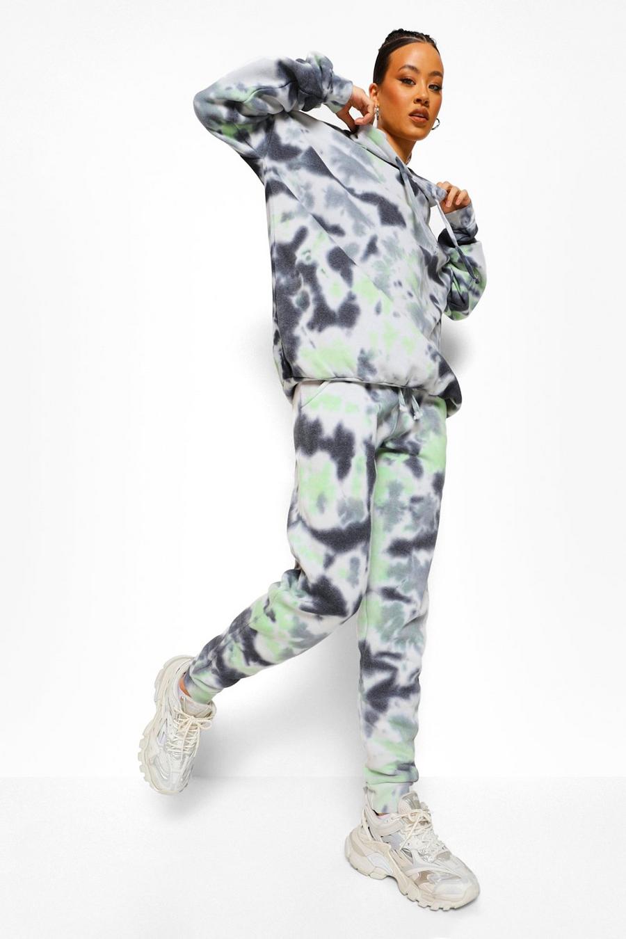 Green Tie Dye Oversized Hoodie And Track Pants Set image number 1
