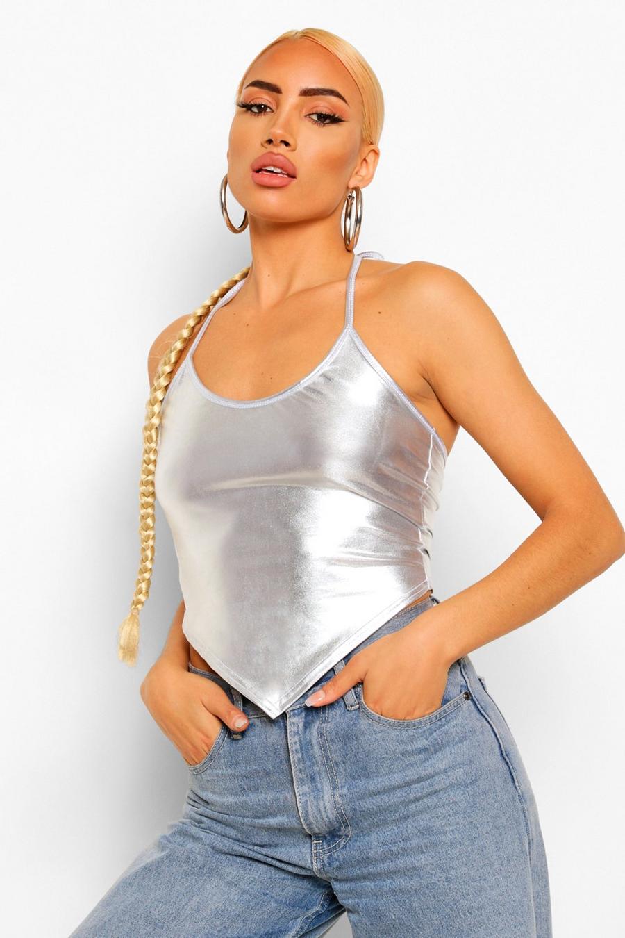 Silver Metallic Halter Top image number 1