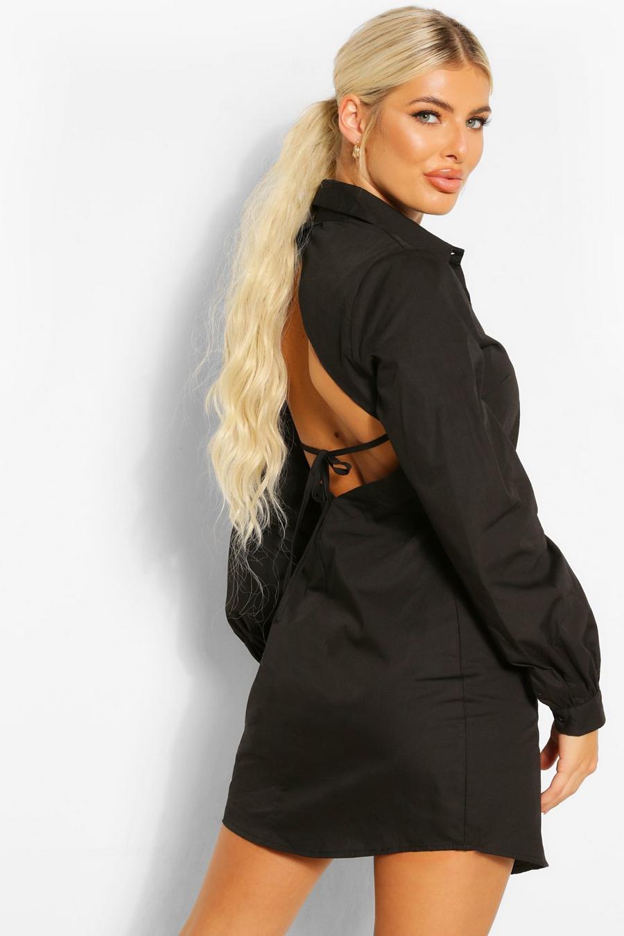 Black Skjortklänning i bomullspoplin med öppen rygg image number 1