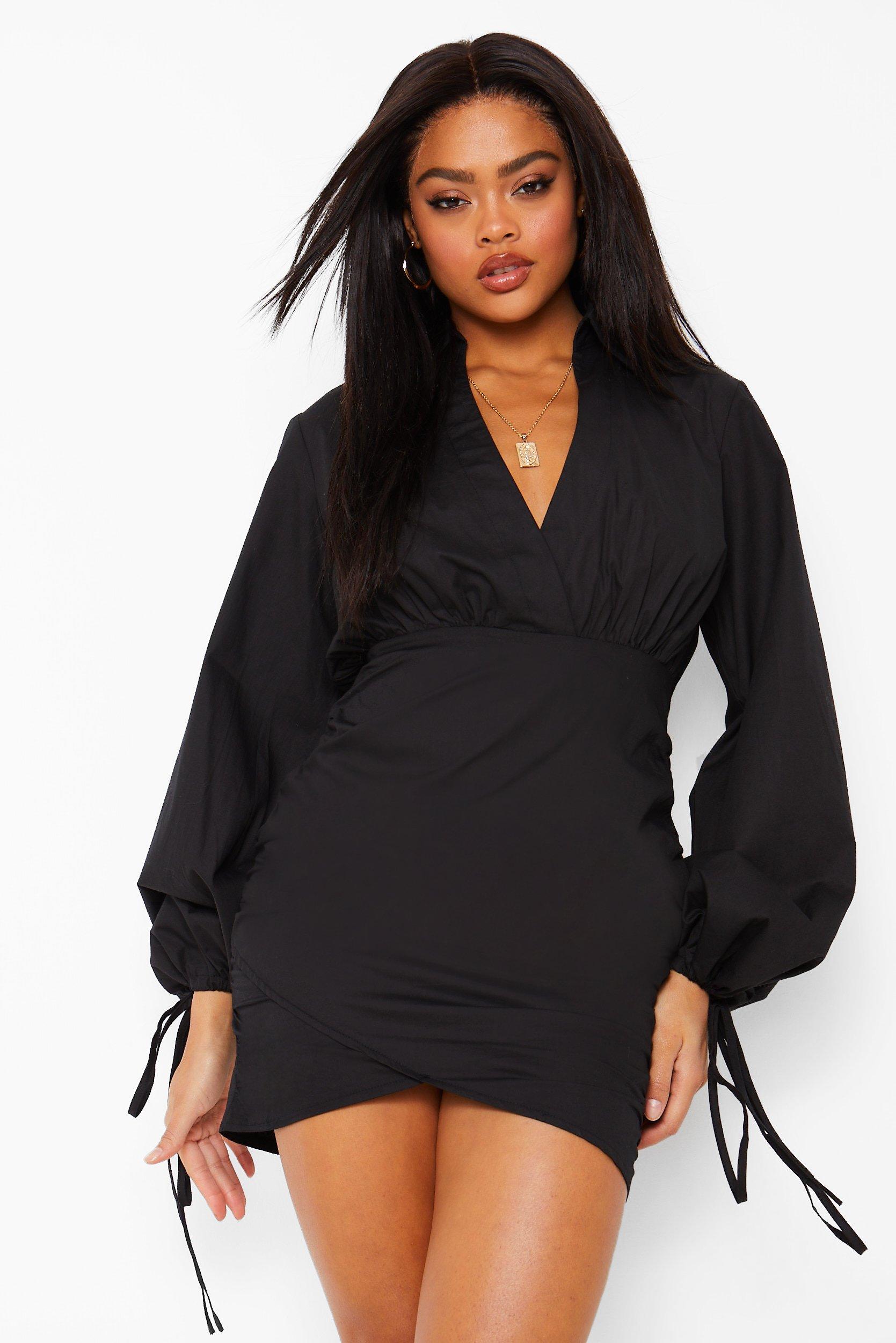 black wrap shirt dress