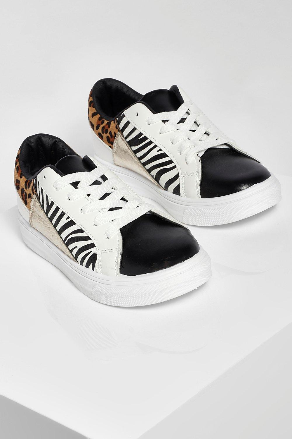 Scarpe da ginnastica basse con stampa animalier mista boohoo