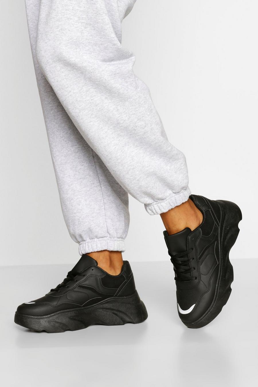 Black Chunky Sole Lace Up Trainers image number 1