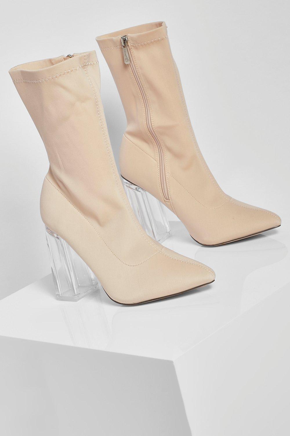 Clear block heel on sale booties