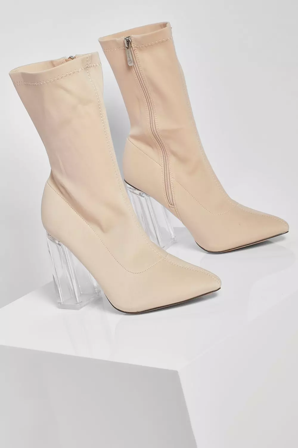 Sock boots with clear on sale heel