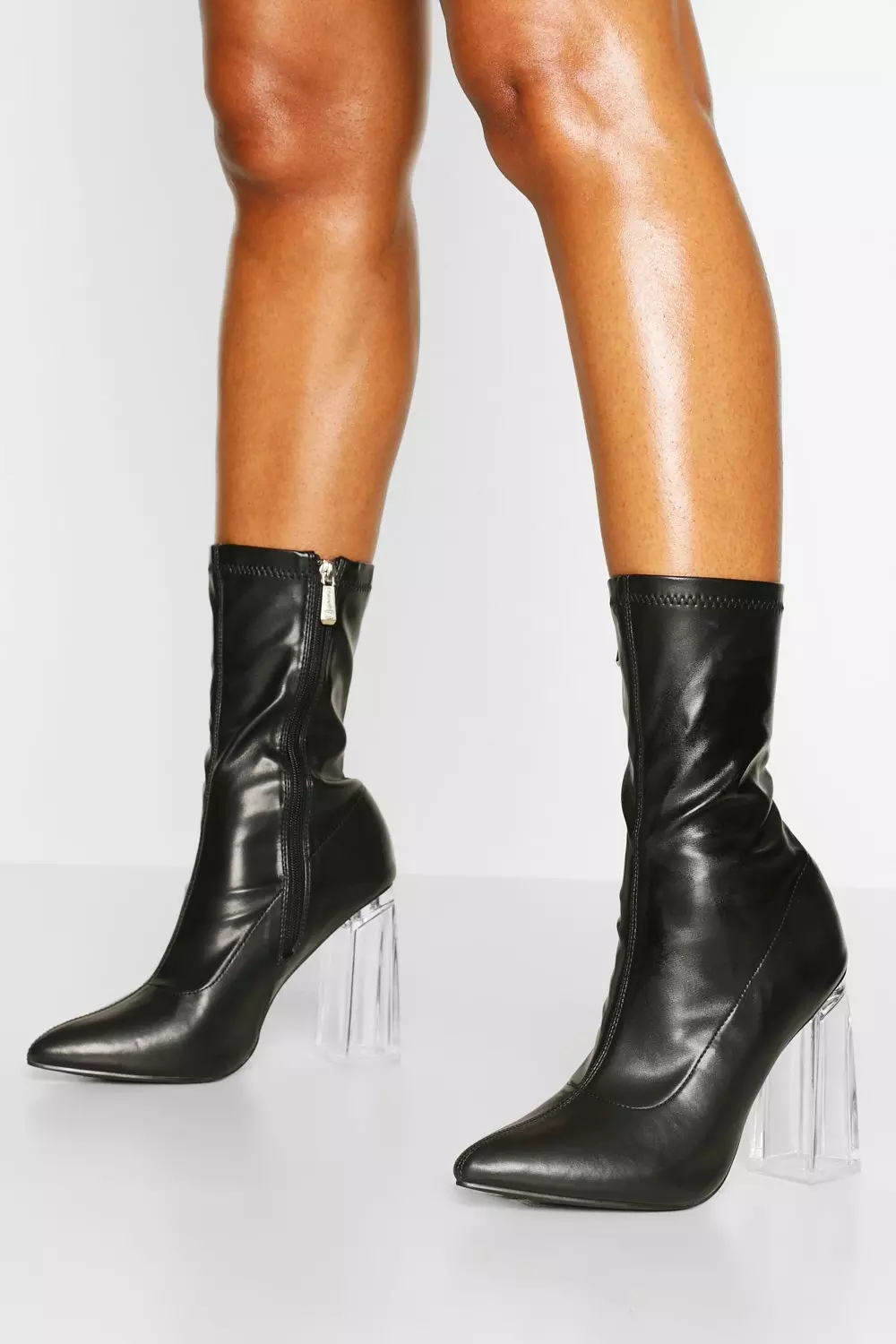 Clear block cheap heel booties