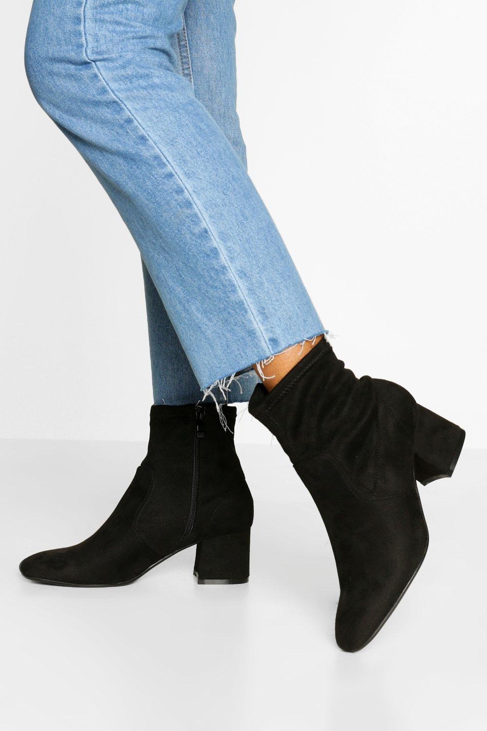 low heel black sock boots