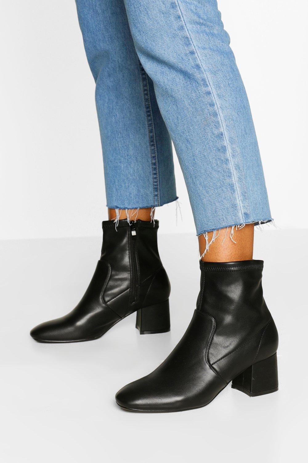 low heel black sock boots