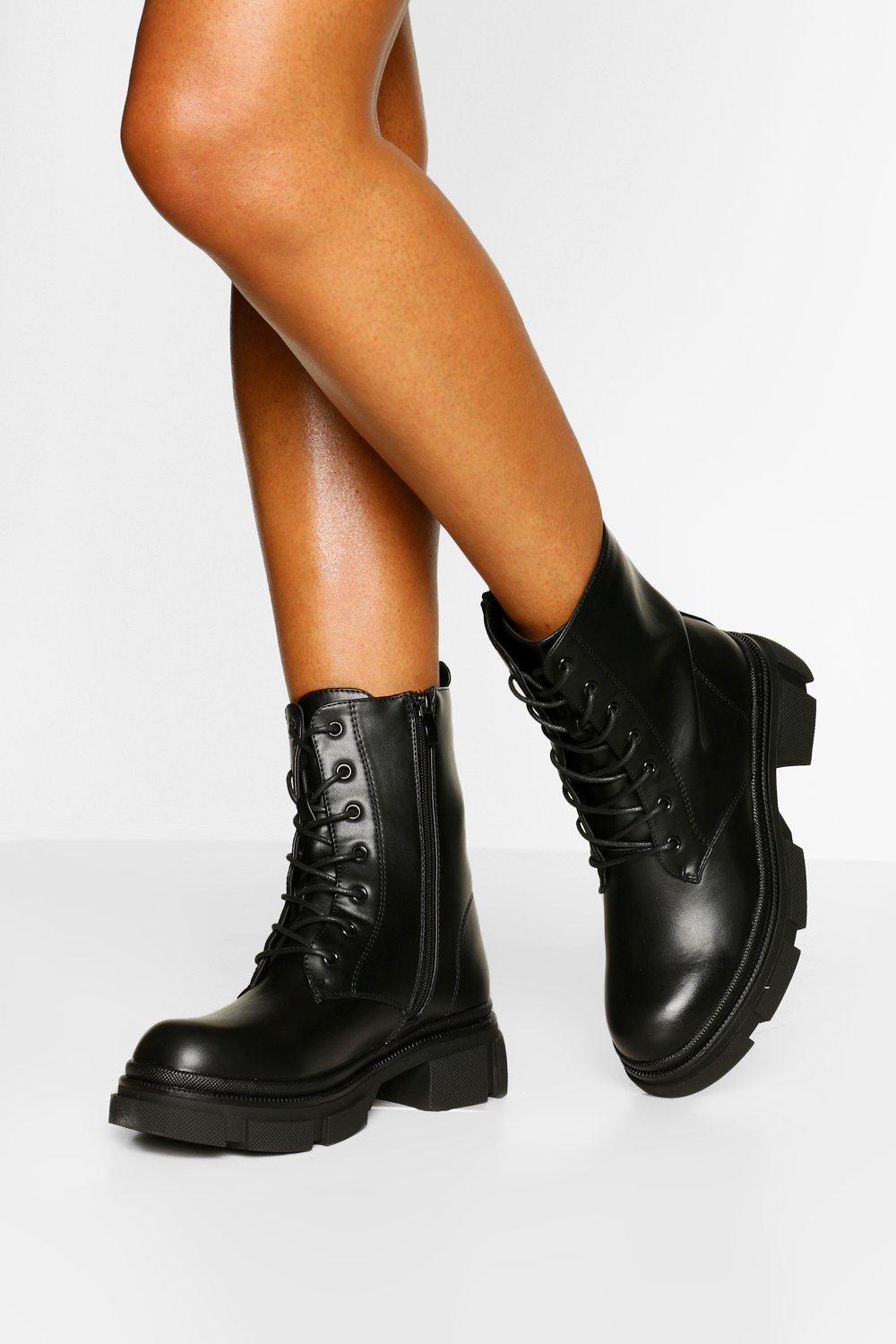 Chunky Sole Lace Up Hiker Boots | Boohoo UK