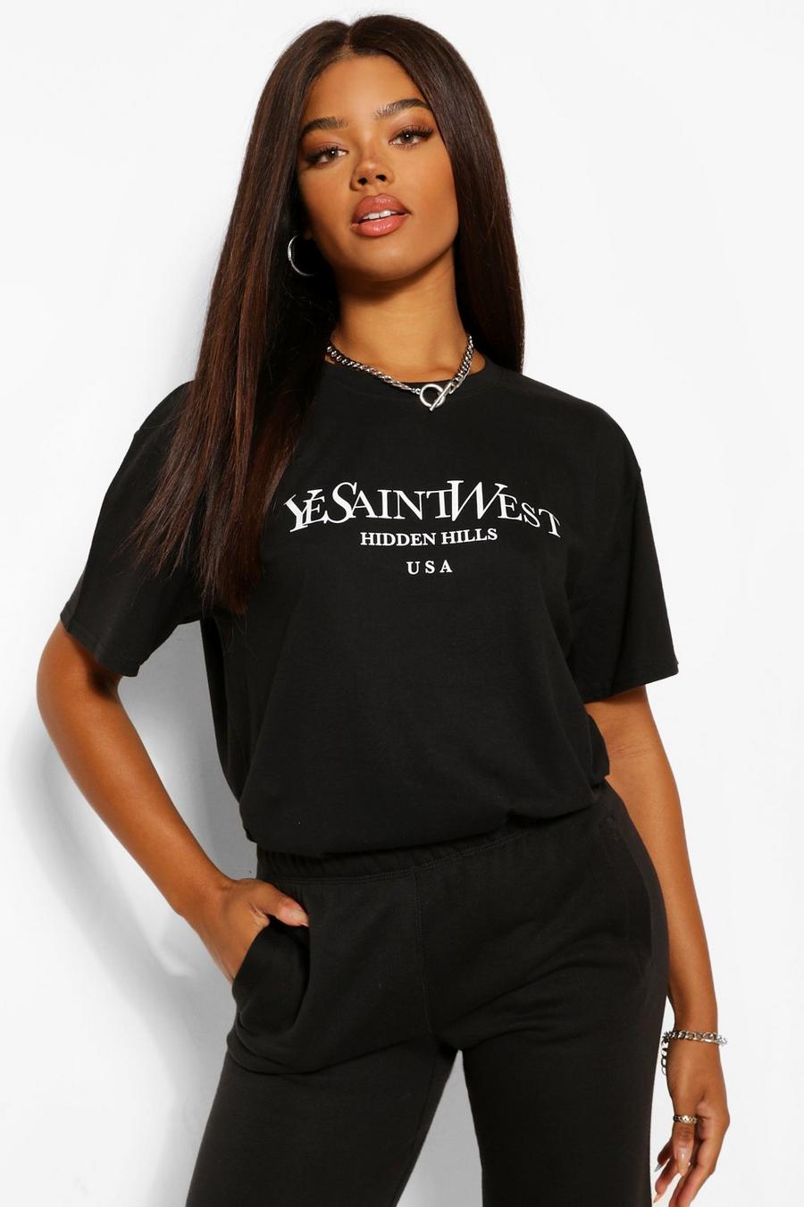 Oversize T-Shirt mit Ye Saint West Print, Schwarz image number 1
