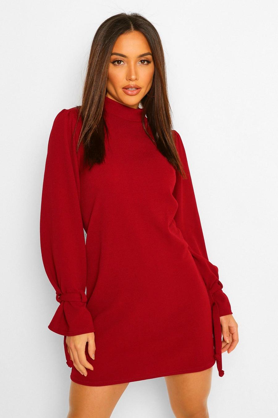 Berry red Long Tie Sleeve Shift Dress image number 1