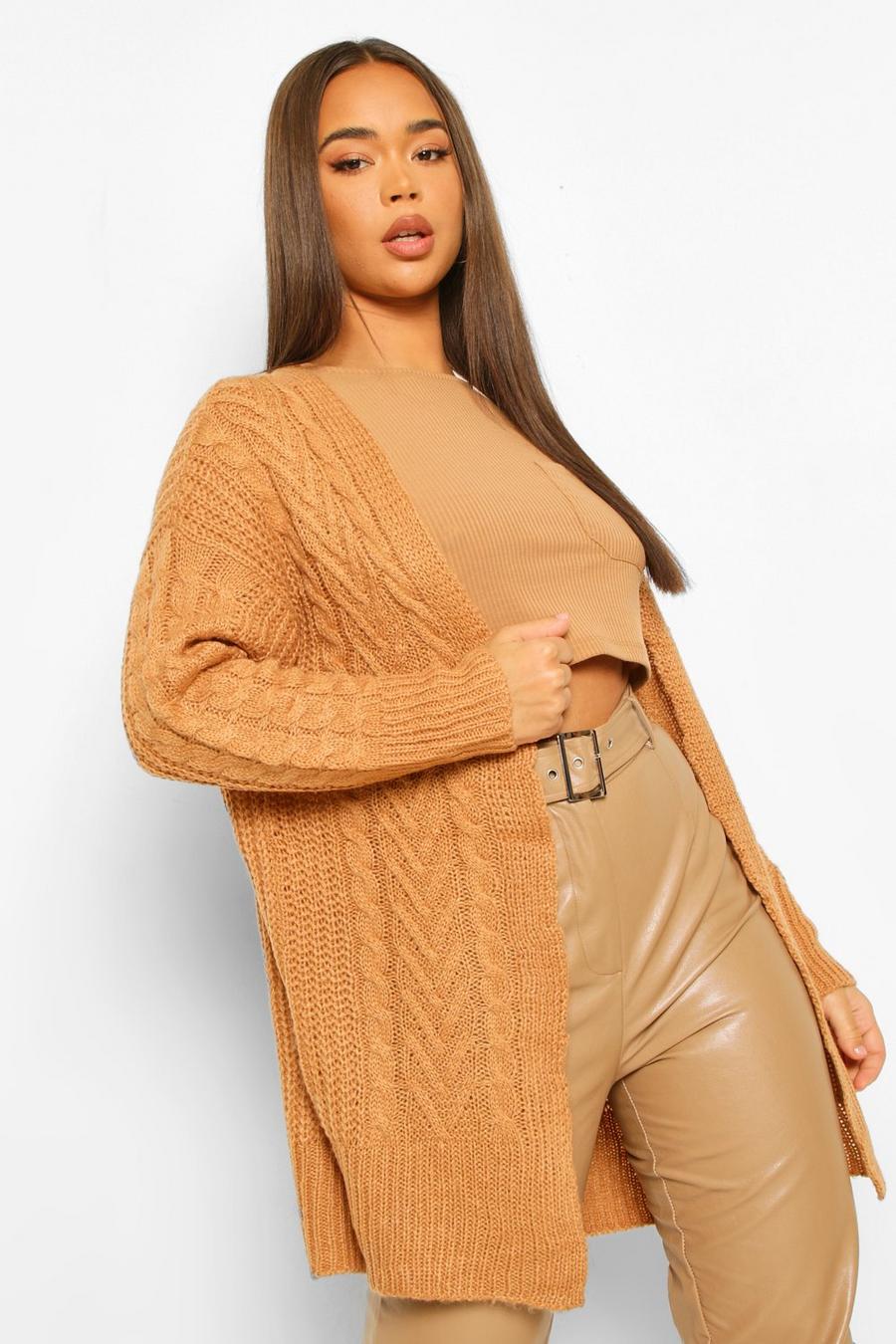 Camel Cable Knit Midi Cardigan image number 1