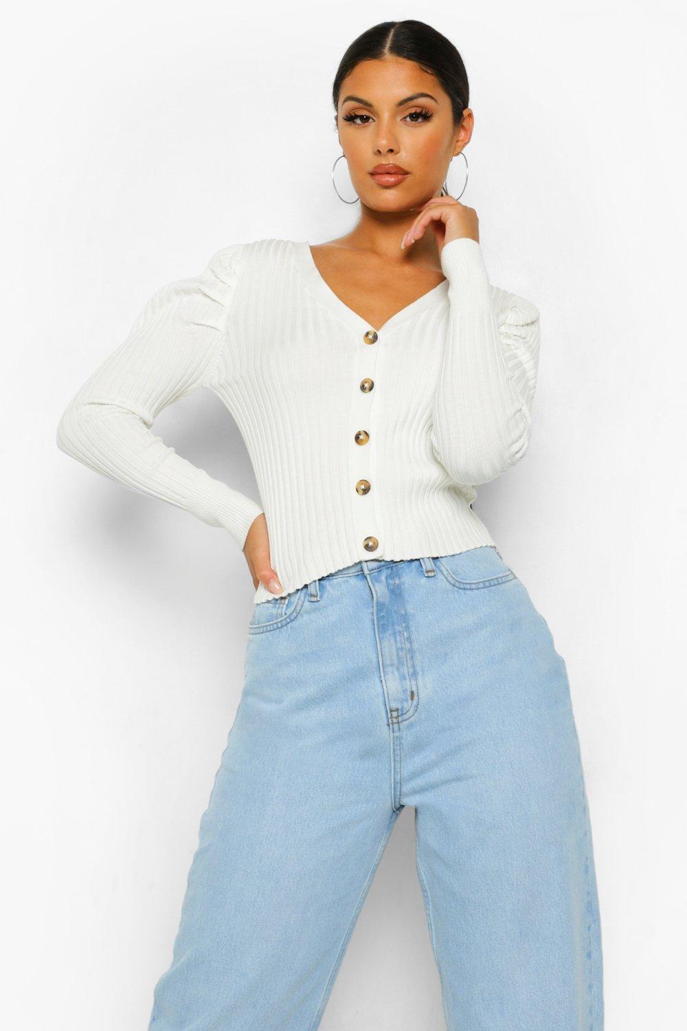 womens puff sleeve cardigan