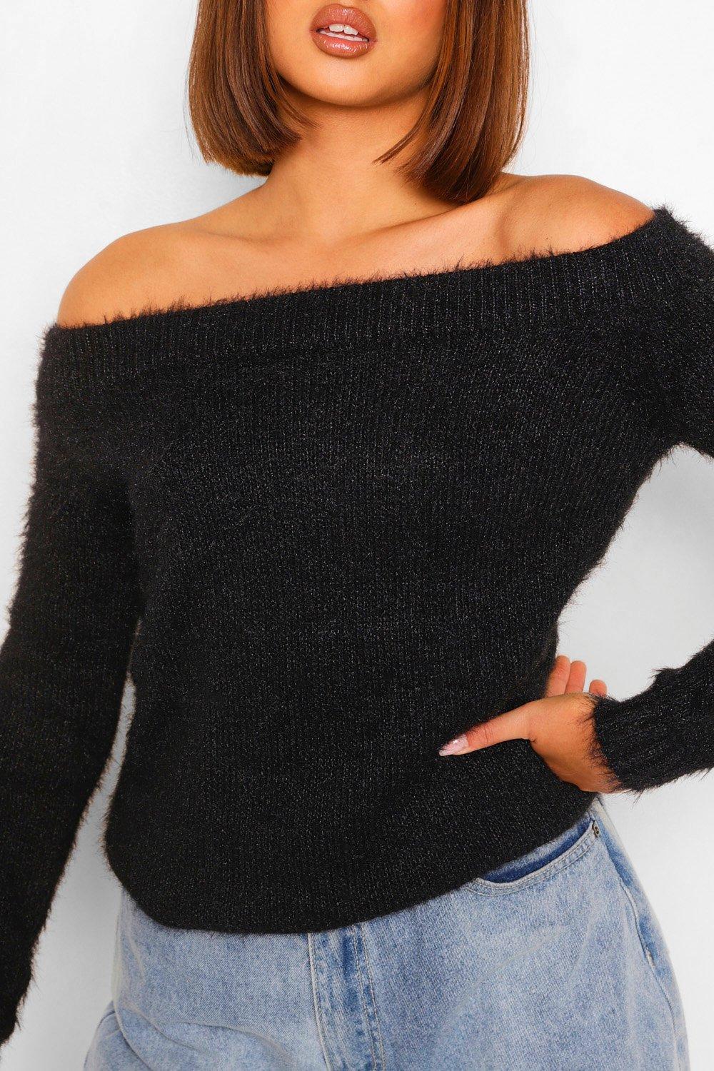 Fluffy hot sale bardot jumper