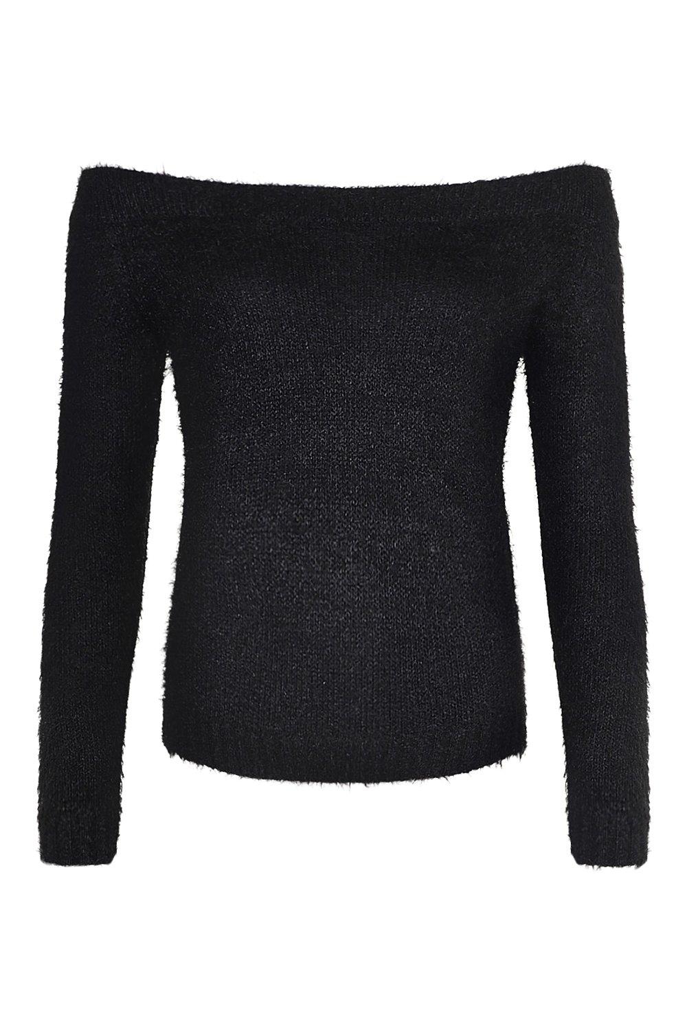 Fluffy Knit Bardot Jumper boohoo