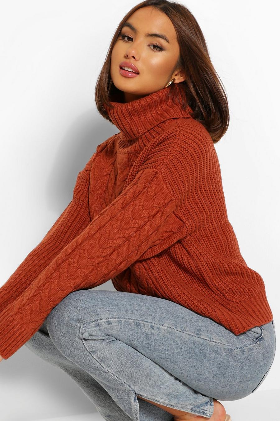Rust orange Cable Knitted Sweater