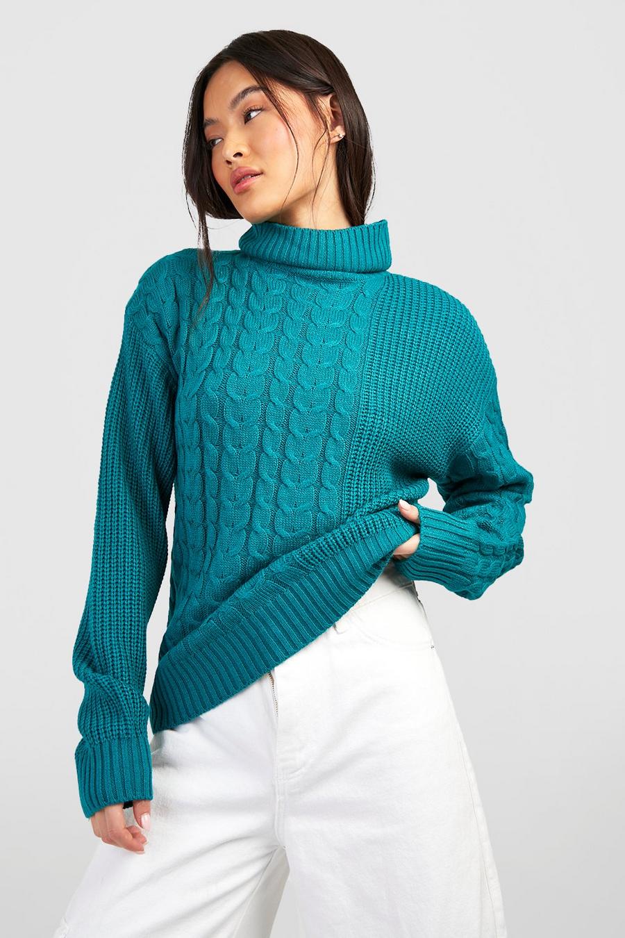 Teal Cable Knitted Jumper image number 1