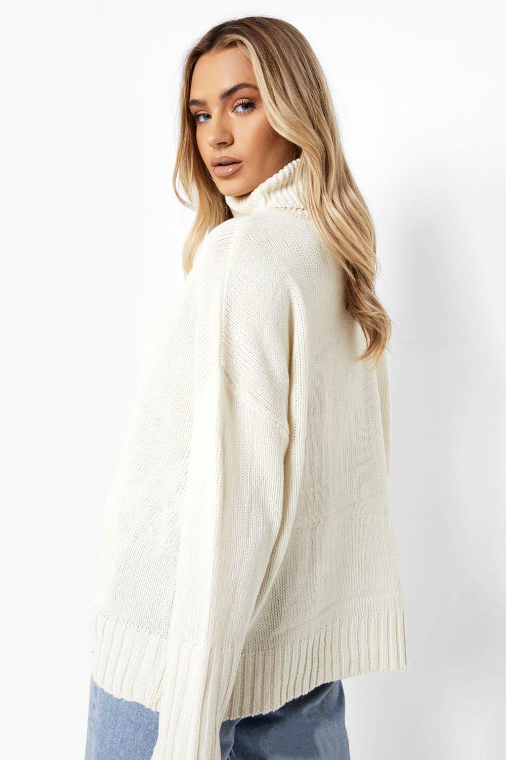 Womens cream roll neck on sale jumper