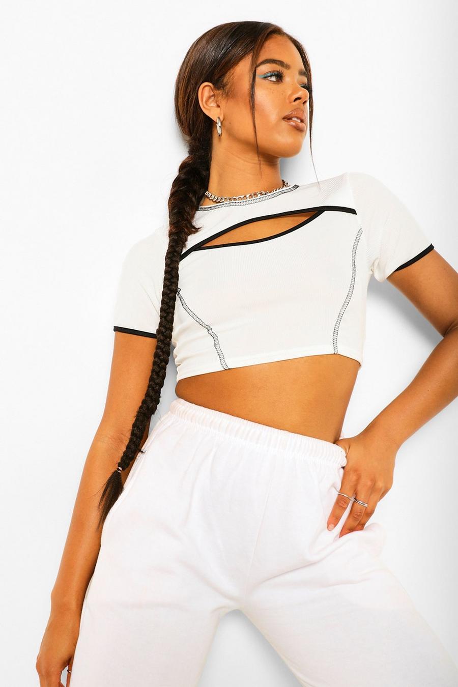 White Piping Detail Cut Out Crop Top image number 1