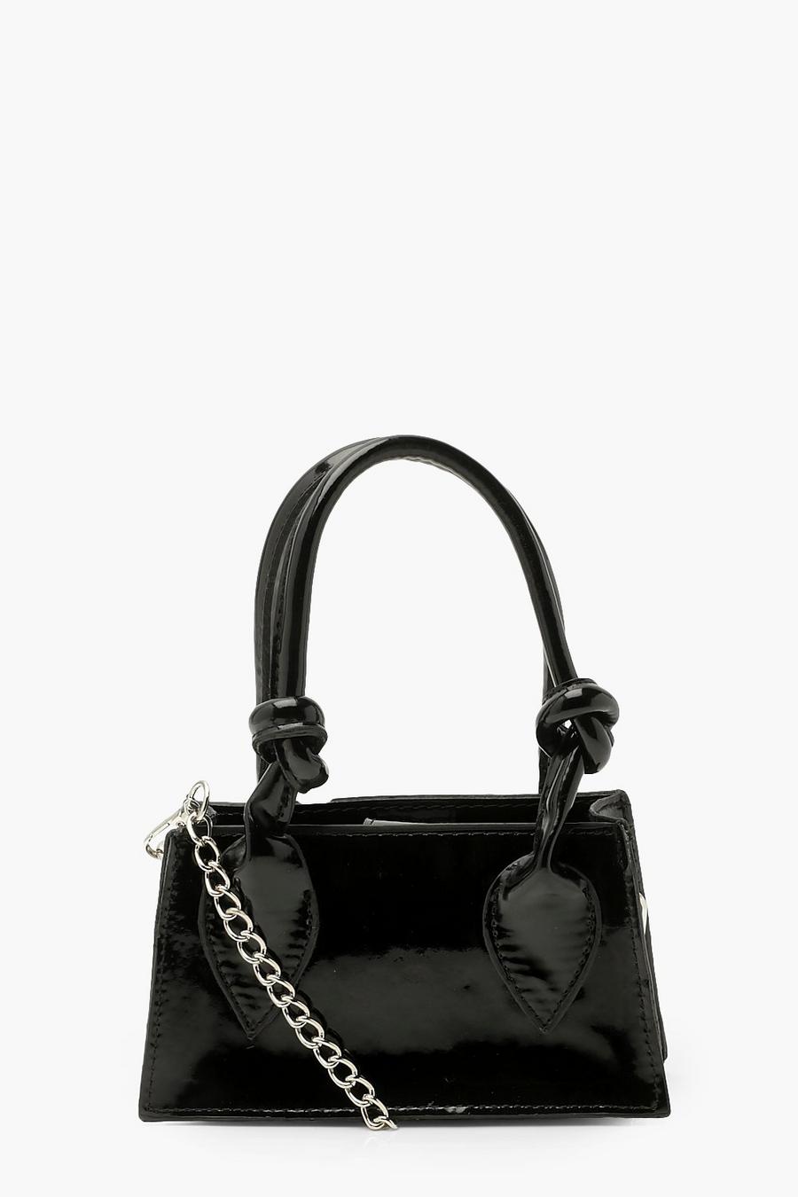 Black Patent Knot Detail Mini Cross Body Bag image number 1