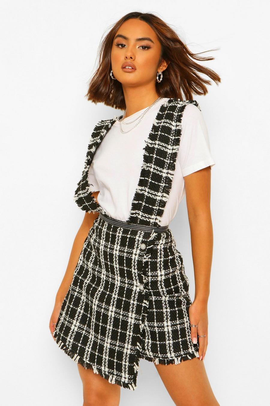 Black Woven Check Pinafore Mini Dress image number 1