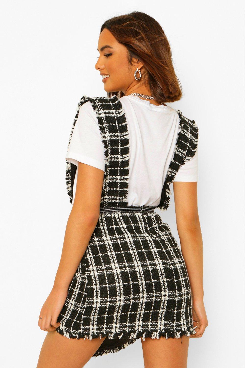 Black and white checkered overall dress sales