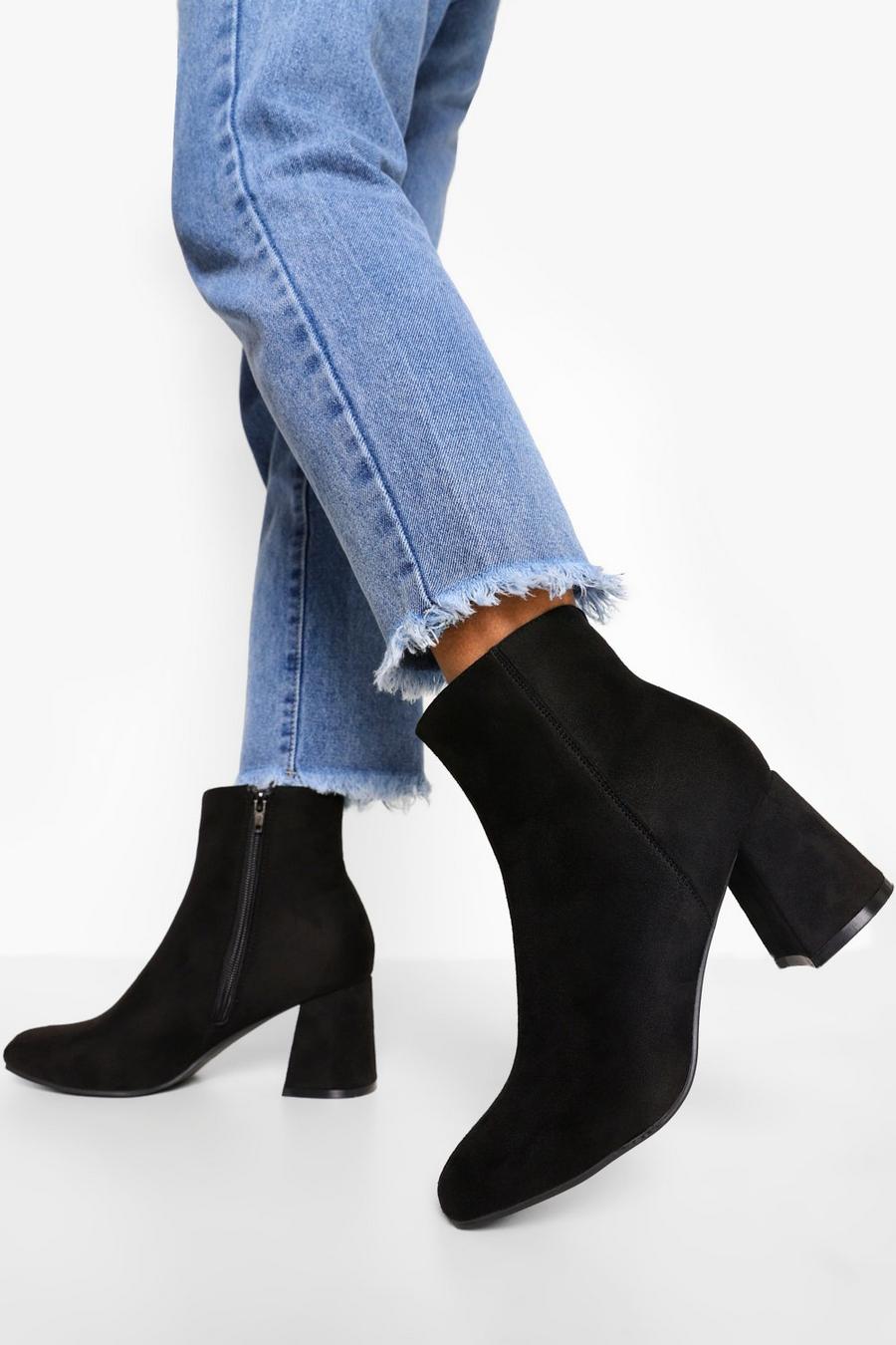 Black Block Heel Pointed Toe Shoe Boots image number 1