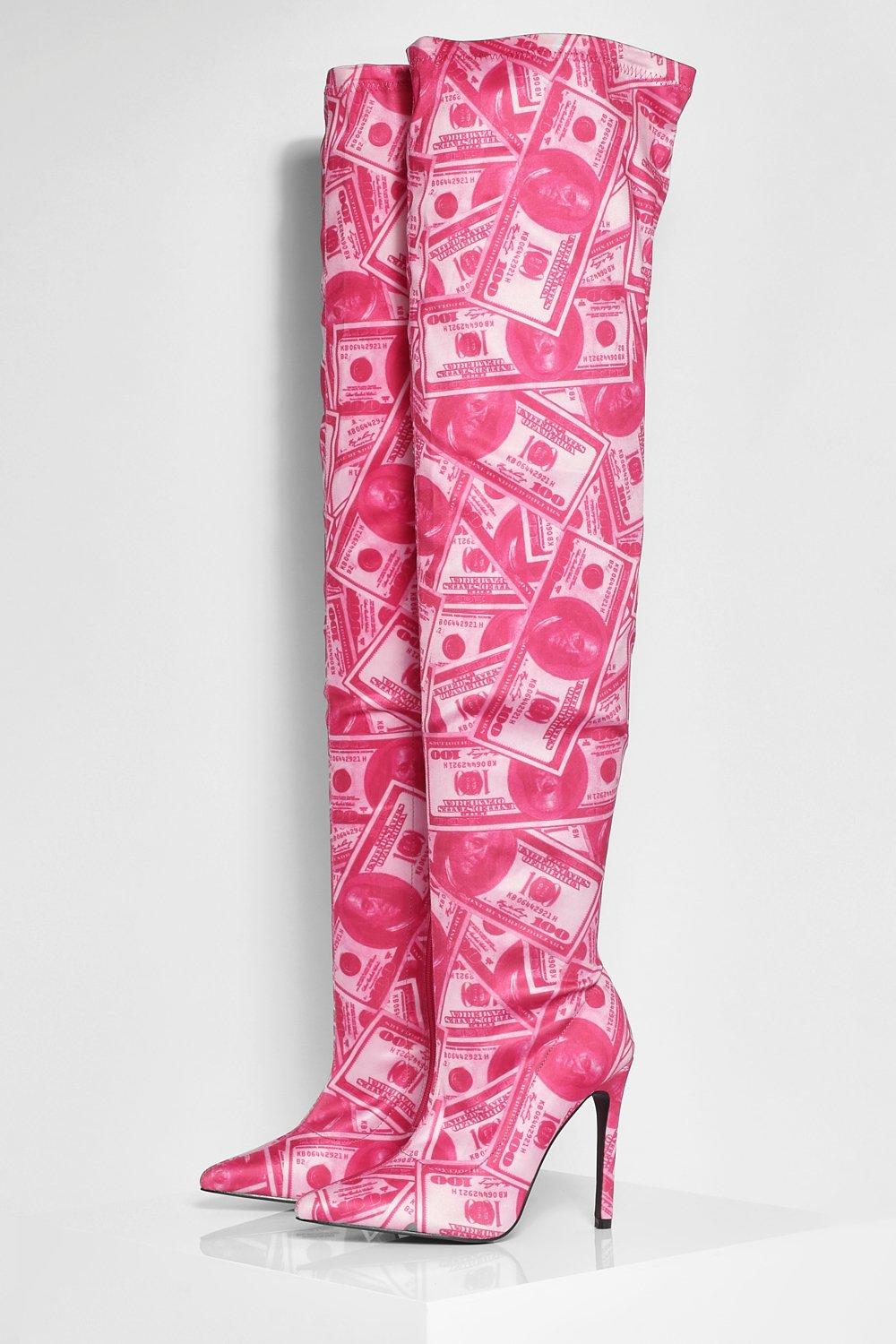 Money print 2025 thigh high boots