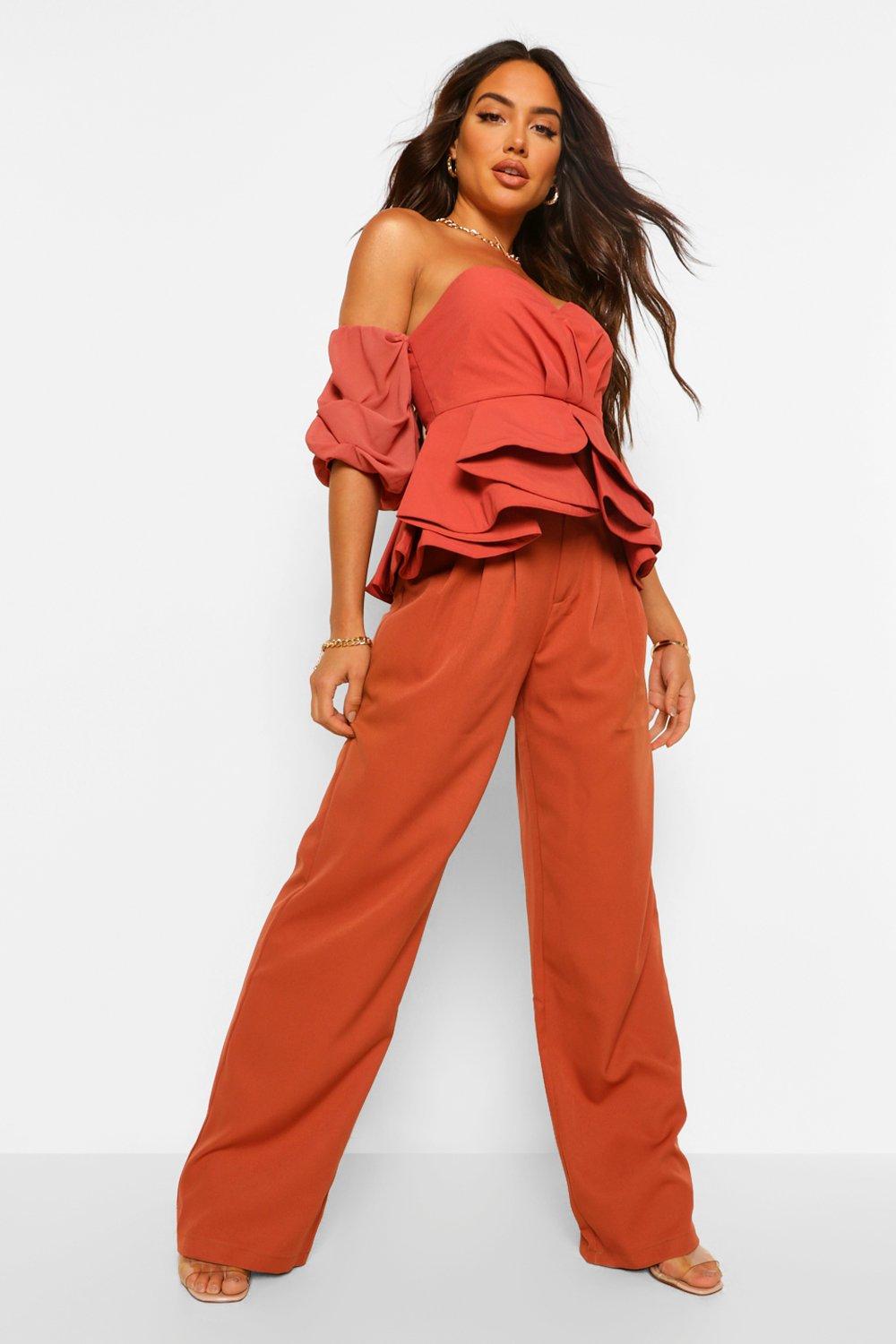 rust wide leg pants