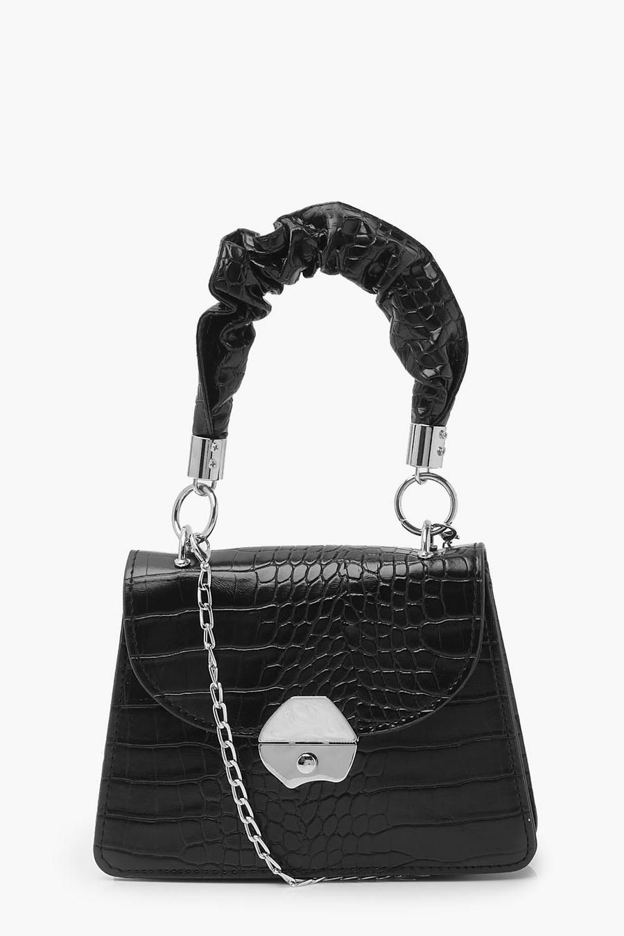 Black Handväska med struktur och veckat handtag image number 1