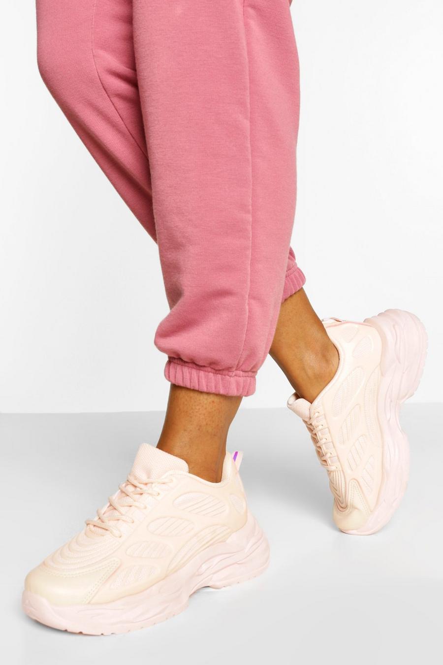 Pink Knit Detail Chunky Sole Sneakers image number 1