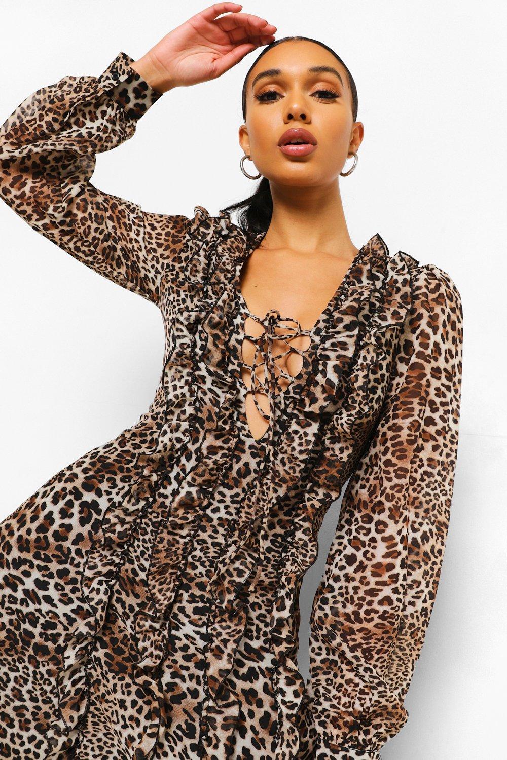 Leopard ruffle dress sale