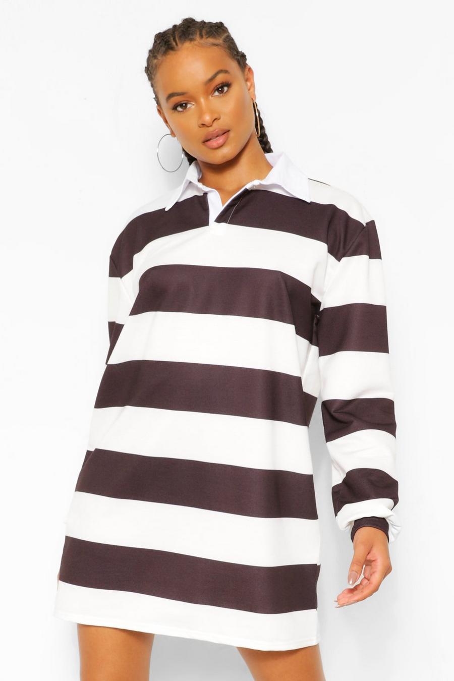 Black Stripe Rugby Sweatshirt Dress image number 1