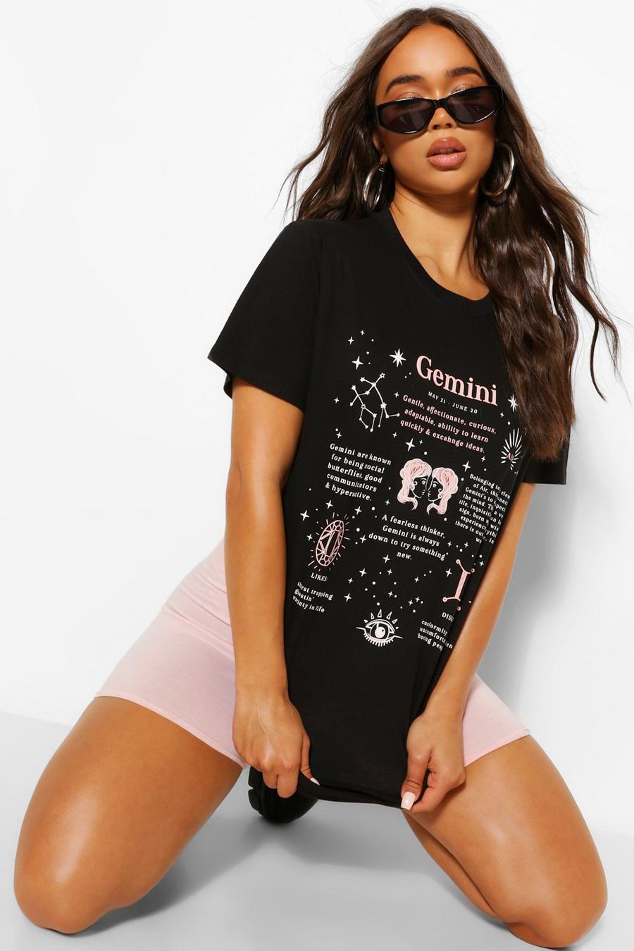 Black "Gemini" T-shirt med grafiskt tryck och horoskop image number 1