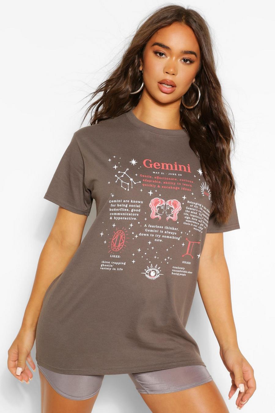 Charcoal "Gemini" T-shirt med grafiskt tryck och horoskop image number 1